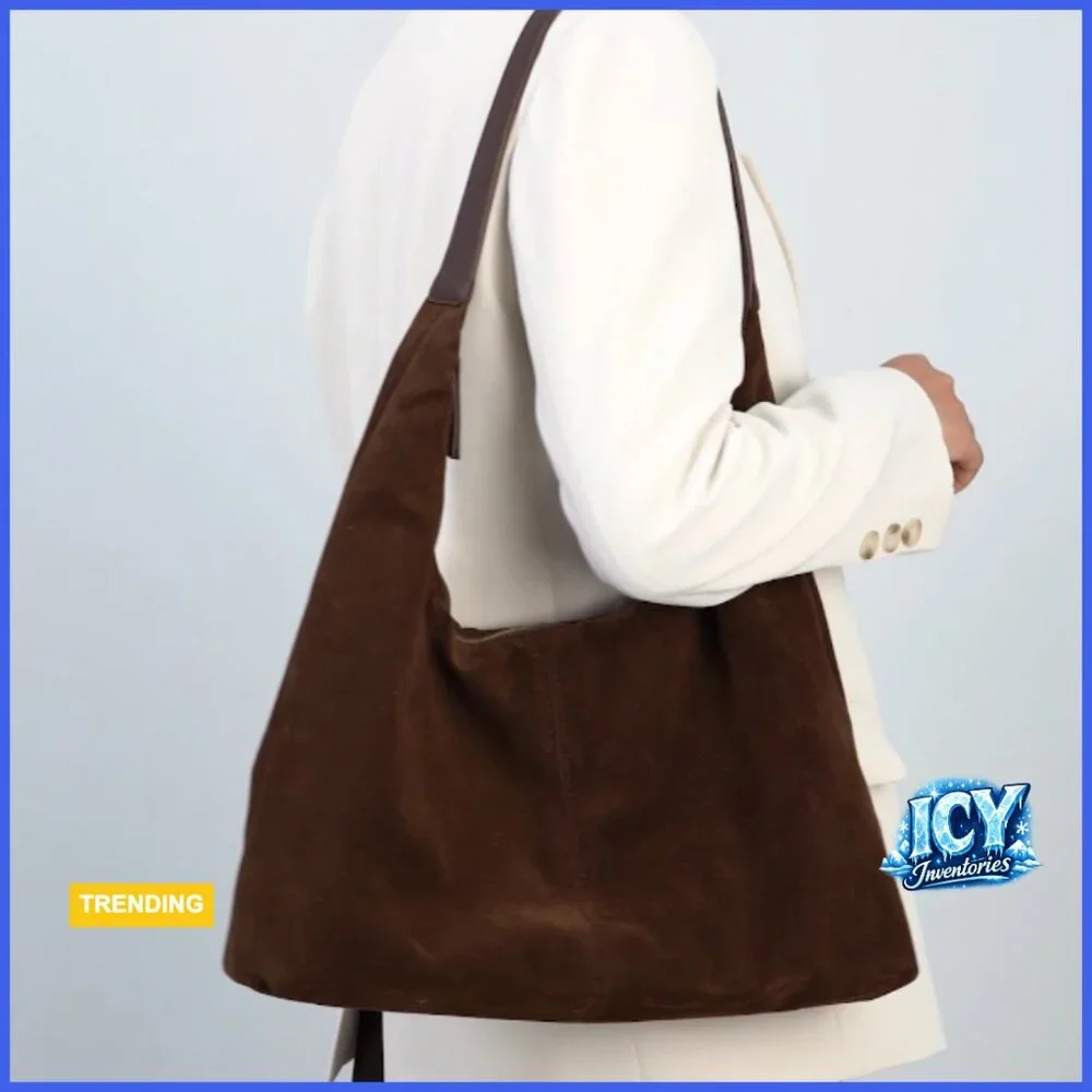 Faux Suede Hobo Shoulder Bag Slouchy Tote Crossbody Purse